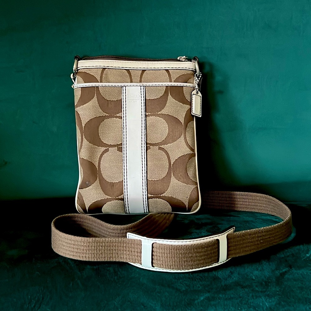 COACH crossbody bag- white leather and signature canvas